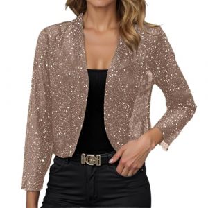 Veste Paillettes Femme Courts Ouvert &agrave; Manches Longues Veste Brillant Manteau &agrave; Sequins Disco F&ecirc;te Clubwear Cardigan Brillant El&eacute;gant Blouson pour Soir&eacute;e Cocktail C&eacute;r&eacute;monie F&ecirc;te Danse Bal (Khaki, XL) (LDpOIQta, neuf)