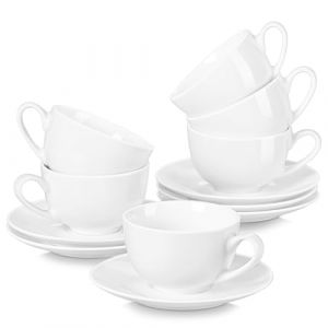 LOVECASA SWEET Service &agrave; caf&eacute; en porcelaine, 12 pi&egrave;ces avec soucoupes, tasses &agrave; cappuccino pour 6 personnes, 230 ml, couleur blanche (LOVECASA-Dinnerware and Kitchen Accessories, neuf)