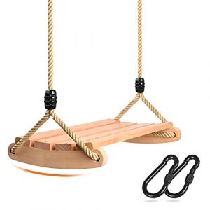 Balançoire Bois, Balancoire Exterieur Interieur pour Enfant et Adulte Siege en Bois Balançoire pour Enfants Jardin avec Corde Réglable Balancoire Interieur Suspendu Max Poids 100kg (Qiandaomall, neuf)