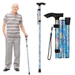 Canne de Marche Pliante,Canne Pliable,Bâton de Marche Pliable,pour Marcher Aluminium,Canne Pliante et Réglable,pour Homme Femme (Fleurs Bleues) (QiaoQiHOUSE, neuf)