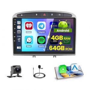 Hikity 5G WiFi 4+64G Android Autoradio Wireless Carplay pour Peugeot 308/408 2007-2015, 9 Pouces IPS &eacute;cran Tactile pour Voiture avec Android Auto GPS Bluetooth5.0 FM/RDS Cam&eacute;ra de Recul (Hikity Tech Hub, neuf)