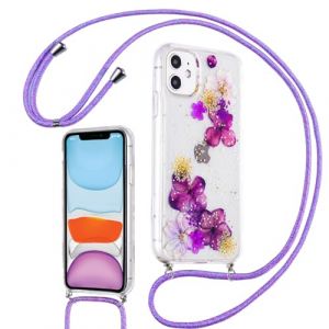 Foonary Coque pour Apple iPhone 11 6,1" avec Cordon de Collier, Aesthetic Motif de Fleur S&eacute;ch&eacute;e &Eacute;tui Housse R&eacute;glable Lanyard Corde Cha&icirc;ne, Silicone Antichoc Bumper Case pour iPhone 11 Violet (DANIEL MEYER eu, neuf)