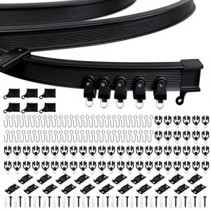 Kit de rail &agrave; rideaux de plafond 7 m - Noir - Tringle &agrave; rideaux flexible avec roulettes silencieuses - Pour baie vitr&eacute;e, coin douche, caravane - Montage facile (Funpan-Eu, neuf)