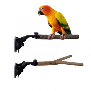 Taicols 2 Pi&egrave;ces Perchoirs en Bois pour Oiseau avec Deux Ventouses,Cacato&egrave;s Arbre Fourche Ventouse Poteau de Station de b&ucirc;ches Station de Barre de Gymnastique Oiseaux Formation Interactive Stand (Taicols, neuf)