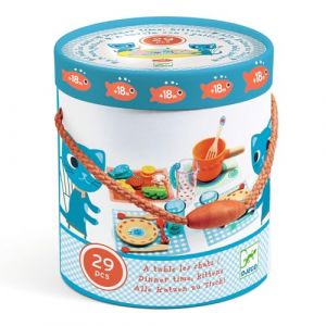 DJECO Dinette Imitation à la Table des Chatons, dès 18m - Apprentissage Ludique des Séquences d'un Repas - Éveil des Couleurs et Formes - Set Complet pour Dresser la Table et Boîte de Rangement (DJECO., neuf)