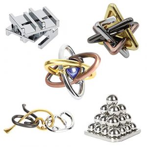 Holzsammlung Casse-t&ecirc;te en M&eacute;tal Set 5 Pi&egrave;ces,Jouet de Puzzle en M&eacute;tal,Jouets d'intelligence &eacute;ducative,IQ Test Disentanglement Puzzles,Jouets pour des Enfants et des Adolescents#03 (TeencentsMallEU, neuf)