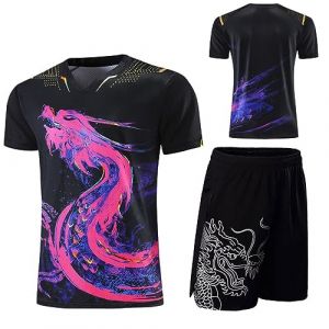NALsa Kit de Maillots de Tennis de Table Dragon Chinois Hommes Femmes Enfants Chine Costumes de Ping-Pong Ensembles de Tennis de Table vêtements de Chemise de Sport (kaishiou, neuf)