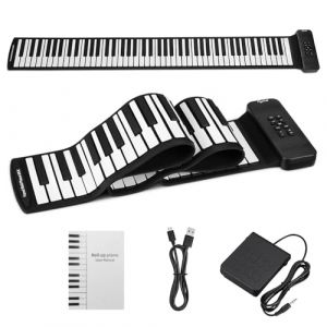 POGOLAB Clavier Piano 88 Touches Enroulable - Souple Avec 14 Démos/128 Rythmes/128 Tonalités, Pliable Portable Avec Pédale, Bluetooth, Numérique Pour Débutants (Yu qiang, neuf)