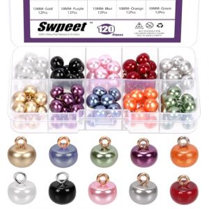 Swpeet Kit d'assortiment de 120 boutons de 10 mm en demi-perle de 10 couleurs, boutons nacr&eacute;s d&eacute;coratifs avec tige, boutons &agrave; coudre, perles en forme de demi-sph&egrave;re avec d&ocirc;me pour v&ecirc;tements, robes de (swpeet, neuf)