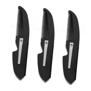 DEARMAMY 3pi&egrave;ces Peignes &agrave; Barbe Pliables pour Hommes et Gar&ccedil;ons Lot de Peignes Coupe Cheveux avec Pochoir pour Moustache et Barbe Noir (Liiane, neuf)