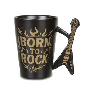 Froster Tasse Guitare Electrique, Cadeau Guitariste, pour Musicien, Tasse 3D, Mug Musique Born to Rock, avec Anse en Forme de Guitare de Style V, 300 ml (Handlosfera, neuf)