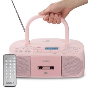 MEDION DRX-1 Plus Boombox (Radio Portable Dab+ et FM, Bluetooth, Lecteur CD, MP3, Cassette, Prise Casque, st&eacute;r&eacute;o, AUX, Secteur & Piles) Rose (medionshop-deutschland, neuf)