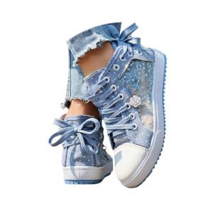 Minetom Femme Baskets Montante Sneakers Tennis Dentelle Respirants Chaussures Toile &Agrave; Lacets D&eacute;contract&eacute;es A Bleu Clair 37 EU (B.W.S KIT, neuf)