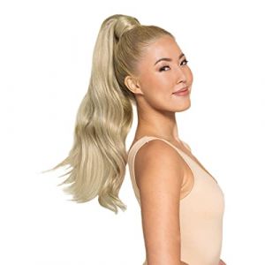 WENNALIFE Queue de Cheval Extension Naturel, 55cm 90g Blond Clair &agrave; Blond Dor&eacute; Accentu&eacute; Extension Queue de Cheval Vrai Humain Ponytail Extension Wrap Around Postiche Queue de Cheval (wennalife-FR, neuf)