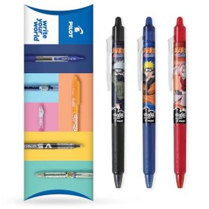 PILOT FriXion FR7 Ball – Naruto Shippuden – Stylo roller effaçable thermique/friction – Pointe moyenne de 0,7 mm – Noir, bleu, rouge (Clicker, 3) (Athomik59, neuf)