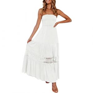 Robe Boheme Femme Dentelle Bustier sans Manches Casual LéGer Fluide avec œIllets Robes Chic Et Elegant Grande Taille Pas Cher Respirant Slim Fit pour Plage Vacances Dress (LOSSLO(Livraison 5-14 jours), neuf)
