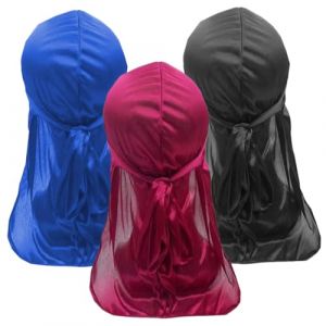 3pcs Silk Durag pour les hommes Elastic Edge Imitation Durag Silk avec compression de la couronne Capre d'onde respirante pour les fêtes, les rassemblements de famille et les sorties décontractées, C (QinFengDianZi, neuf)