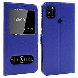 CEKA TECH Coque pour Wiko View 5 (6.55 Pouces), Etui Housse avec FENETRES, Pochette Magn&eacute;tique (Bleu) (KITETE, neuf)