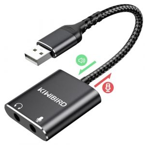 KiWiBiRD Adaptateur USB vers Audio Jack 3,5 mm, Carte Son Externe, USB Écouteur Casque et Convertisseur Micro Microphone Compatible avec PS5 PS4, MacBook Air Pro, Raspberry Pi, Windows PC, Mac (KiwiTronics, neuf)