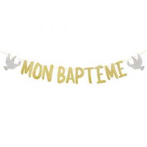 Mon Baptême Bannière Banderole Baby Shower Pailleté Papier Guirlande Bunting Banner DIY Décoration Suspendue Feston Fête pour Anniversaires Naissance Fille Garçon (SaEnkeji, neuf)