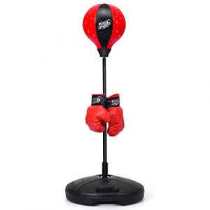 GOPLUS Sac de Frappe sur Pied, Hauteur Adjustable, Socle Stable pour Sable ou Eau, Punching-Ball avec Gants et Pompe, Exercice/Evacuer Le Stress pour Adultes et Enfants 3 Ans+, Rouge (81-122 cm) (Augenstern24, neuf)