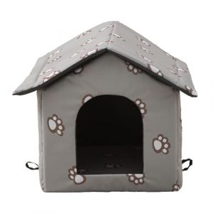 Maison pour chat d'extérieur - Niche pour chat pour l'extérieur - Résistante à l'hiver - Imperméable - Niche pour chiot en plein air - Avec rideau transparent amovible (L, gris) (LWSXL, neuf)