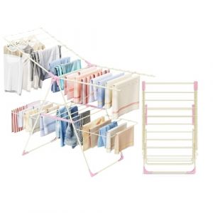 Innotic Étendoir Linge Intérieur Extérieur, Séchoir à Linge Pliable à 2 Niveaux, 4 Ailes Réglables en Hauteur, Acier Inoxydable Tancarville Linge XXL, 33 Rails, Rose (Luckyearn, neuf)