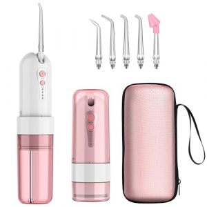 GEEDIAR Irrigateur Buccal, Irrigateur Dentaire Portable USB Rechargeable &Eacute;lectrique sans fil, &Eacute;tanche IPX7, Irrigateur Oral de 150 ml avec 5 Buses et un Embout Nasal, Approuv&eacute; par la FDA, Rose (YUBIA, neuf)