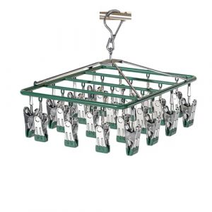 YHESUBZ &Eacute;tendoir &agrave; Linge en m&eacute;tal avec 23 Clips,Etendoir Chaussette,Tourniquet &agrave; Chaussettes pour sous-V&ecirc;tements, pivotant Coupe-Vent accroche-Chaussettes(Vert) (YHESUBZ, neuf)