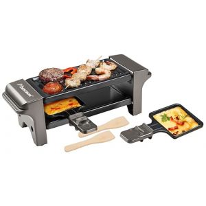 Bestron Appareil a raclette, Mini Grill pour 1 &agrave; 2 personnes, avec 2 po&ecirc;lons et 2 spatules, avec rev&ecirc;tement antiadh&eacute;sif, 350 Watts, couleur: Gris (LABOUTIQUEDUNET ?, neuf)