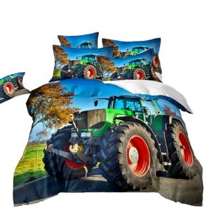 ZZTBQ Tracteur Housse de Couette pour Chambre Adulte 2 Personnes 220x240/65x65 (3 Piece) Lit Adulte Tracteur Dessin Anim&eacute; Ferme Voitures V&eacute;hicules Agricoles Adulte Parure de lit 220x240 cm (ZZTBQ, neuf)