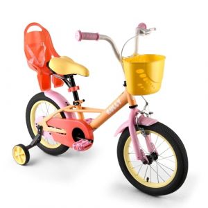 RULLY V&eacute;lo rose 14 pouces pour fille de 3 &agrave; 5 ans (35 &agrave; 47 cm) - V&eacute;lo fille avec panier, frein &agrave; main et stabilisateurs au design arc-en-ciel. (Rully Bike, neuf)