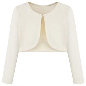 BONNY BILLY Gilet Fille Manches Longues Tricot Court Bol&eacute;ro Cardigan Enfant Fille 4-5 Ans Beige (BONNY BILLY CLOTHING, neuf)