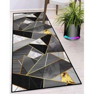 Ufamiluk Tapis Couloir Gris Blanc Noir antiderapant Lavable Long Moderne Design Traditionnel Tapis de Passage Devant évier pour Magasin, événements et fêtes, cinéma, église 50x200cm (Happyhome88, neuf)