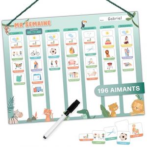 Mini Mindz® Planning semaine pour enfants - Tableau magnétique Montessori au design mignon avec 200 aimants & un stylo - Jeux éducatifs à partir de 3 ans - Calendrier pour enfants (Likarto, neuf)