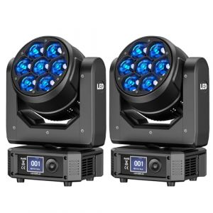 Coolighine 2PCS Lyre LED 7X40W Jeux de Lumière DMX 23CH/35CH/51CH Zoom Effet Wash Éclairage Scénique RGBW Rotative à Tête Mobile pour Mariage Fête Théâtre DJ Disco Éclairage (AINSLIEM LTD, neuf)