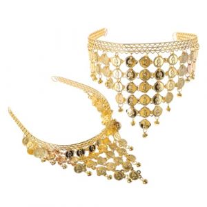 2 Pièces Couvre-chef De Danse Bijoux Tête Dorée Chaîne De Cheveux De Danse Costume De Danse Du Ventre Bandeau De Déesse Casque Déguisement Jupe Dorée Casque D'or Pvc Golden Beaupretty (lorianca, neuf)
