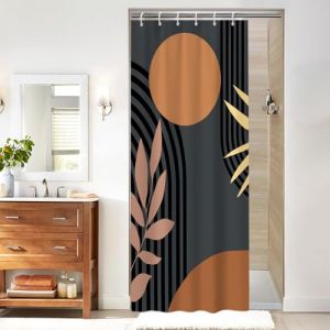 Uiiooazy Rideau Douche Orange, Rideau de Douche Abstrait Géométrique Lignes Noir Rayé Rideaux de Baignoire Anti Moisissure Imperméable Tissu Polyester Rideaux Salle de Bain avec 6 Crochets 90x180cm (dongguibinjingpinxiaodianpu, neuf)