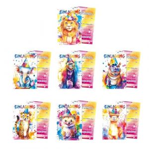 VINZOR 14 Cartes d'Invitation Anniversaire Enfant, 7 Designs Animaux Mignons (2 Cartes par Mod&egrave;le) pour F&ecirc;te d'Anniversaire, Go&ucirc;ter d'Enfants, Carte Anniversaire Fille et Gar&ccedil;on, Lot Color&eacute; et Joyeux (Shophaomall Store, neuf)