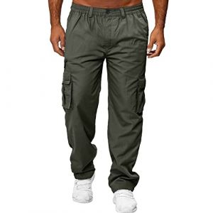 Pantalon Homme avec &eacute;lastique &agrave; La Taille Cargo Militaire Sport Jogging Large Leger Pantalons Bas de Survetement Baggy Hiver Running Chaud Coupe Droite Coton Fitness Grande Training Ample Pants (yiTuIsI, neuf)