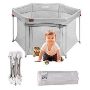 YUMBOT Petit Parc pour B&eacute;b&eacute; Pliable,Parc de jeux b&eacute;b&eacute; avec Maille douce Respirante,Parc Enfant Pour l'appartement avec Sac de Rangement,Int&eacute;rieur et Ext&eacute;rieur Parc B&eacute;b&eacute; hexagone 135x135cm Gris (SUNSHINE BABY PARADISE, neuf)