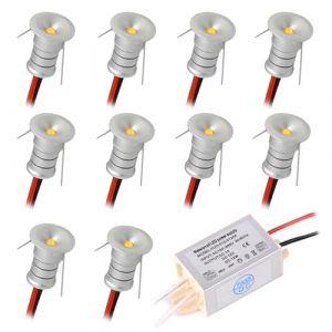 kpslucerna Petit spot LED 10 pièces 0,5 W Mini spot encastrable au plafond 12 V cuisine escalier vitrine couloir bricolage éclairage Downlight (Argent Blanc chaud) (Haixin, neuf)