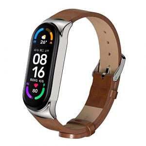 BDIG Bracelet pour Xiaomi Mi Band 6 Bracelet Mi Band 5 Cuir, Ajustable en Cuir Watch Bracelet Fitness Bande de Remplacement pour MiBand 4/Mi Band 3 (WindRen EU, neuf)