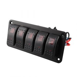 Panneau de Commutation 5 Gang LED Interrupteur &agrave; Bascule &eacute;tanche avec Autocollant pour Bateau RV 12 V 24 V DC Panneau de Commutateur de Bateau Panneau de Commutateur &eacute;tanche 12 V (Moonyeu, neuf)
