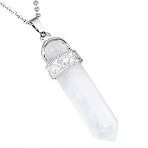 mookaitedecor Cristal de Roche Collier Hexagonal Pierre Pointe Pendentif Prisme Cristal Pointu Semi Precieuse (polaoyi, neuf)