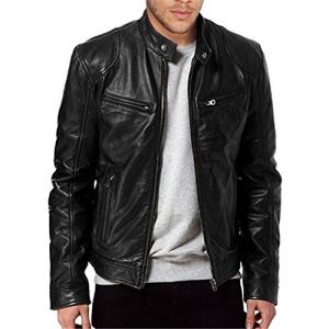 Vestes D'Été Légère en Cuir Synthétique Homme Veste de Motàrd Rétro en Cuir Synthétique Veste de Moto D'Été Imperméàble Mànteàu en Cuir Gràndes Tàilles Blouson demi-Sàison àvec (extensivc, neuf)