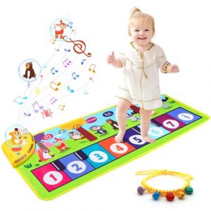 SneiDr Tapis Piano Bebe avec 10 Mélodies 8 Sons Animaux Tapis Musical Enfant 1-5 Ans 80x30cm Antidérapant Pliable Jouet Musicaux Éducatif avec Bracelet Clochettes pour Cadeau de Noël Anniversaire (Yolanda-YBZ, neuf)