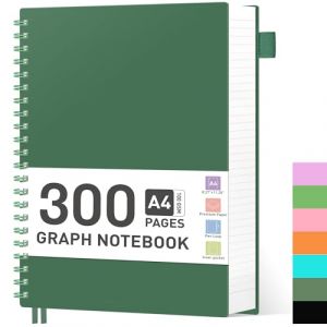 RETTACY Bloc-Notes A4 Carreau, Carnet &agrave; Spirale 100gsm avec 300 Pages/150 Feuilles pour Dessiner, Couverture en PVC Plastique, pour Journal, Coll&egrave;ge, Conf&eacute;rence, Voyage, 21.5 x 27.9 cm - Vert Fonc&eacute; (Lakatec, neuf)