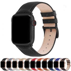 Fullmosa Bracelets en Cuir Véritable 41mm 40mm 38mm Compatible avec Bracelet Apple Watch Femmes Hommes,Ceinture de Remplacement pour iWatch SE SE2 Series 9/8/7/6/5/4/3/2/1 Noir+Gris Fumé Fermoir (Fullmosa FR, neuf)