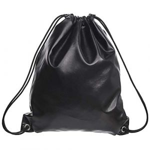 whatUneed Sacs à Cordon pour Homme Femme, Sac à Dos en Cuir Sac à Dos Sac à Dos Sac à Dos Sac à Dos Gymsack de Sport de Voyage en Plein air pour Adultes (Noir Lisse) (UNEED-GCY, neuf)
